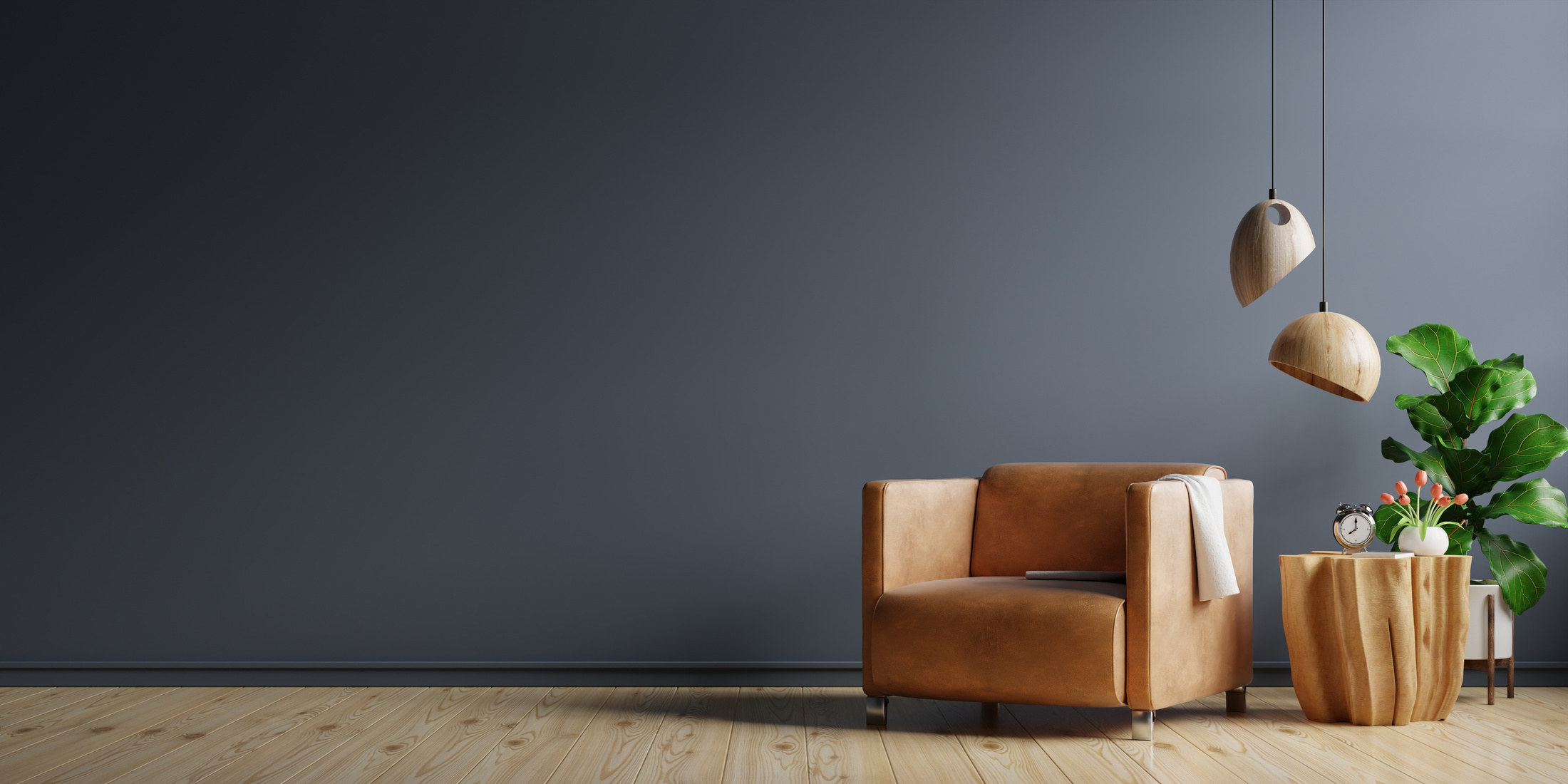 Dark blue living room interior.